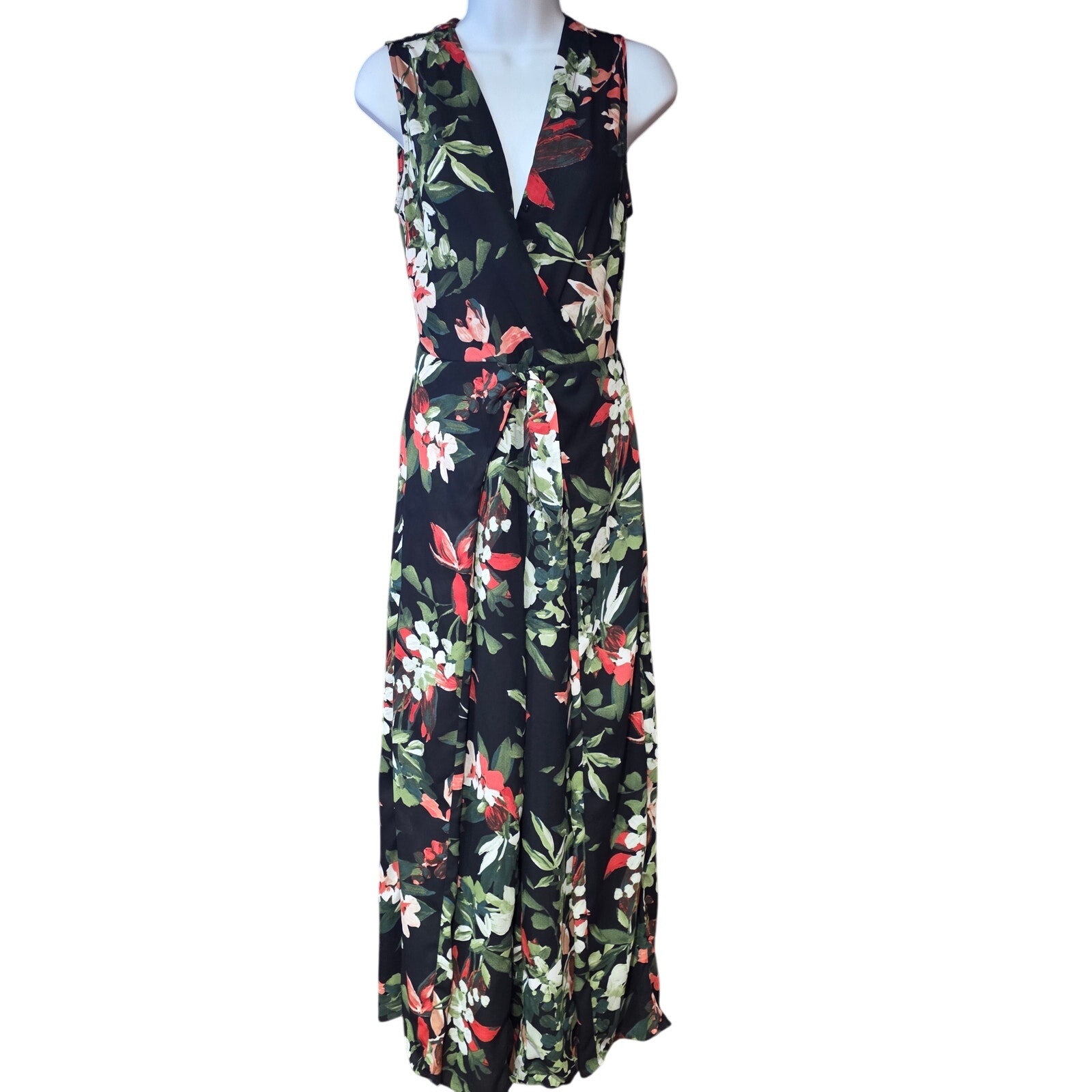 Allison Joy Wide Leg, Vneck, Sleeveless Floral Jumpsuit Sz S